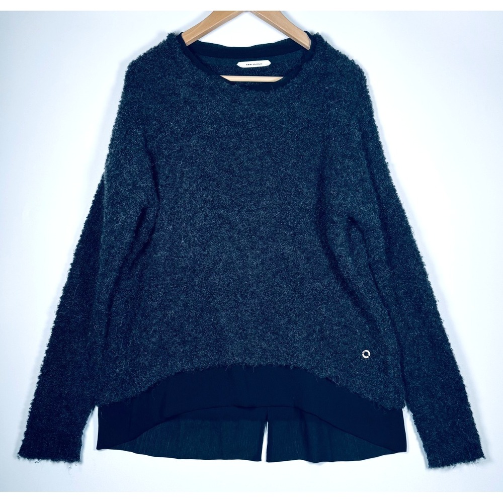 Skunkfunk Sweater Womens Large Gray Alpaca Blend Layered Sheer Hem Textured Knit